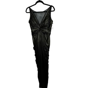 Adrianna Papell Metallic Draped V-Neck Evening Gown - Ruched Formal Dress Size 8